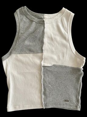 Hollister White & Gray Patchwork Ribbed Tank